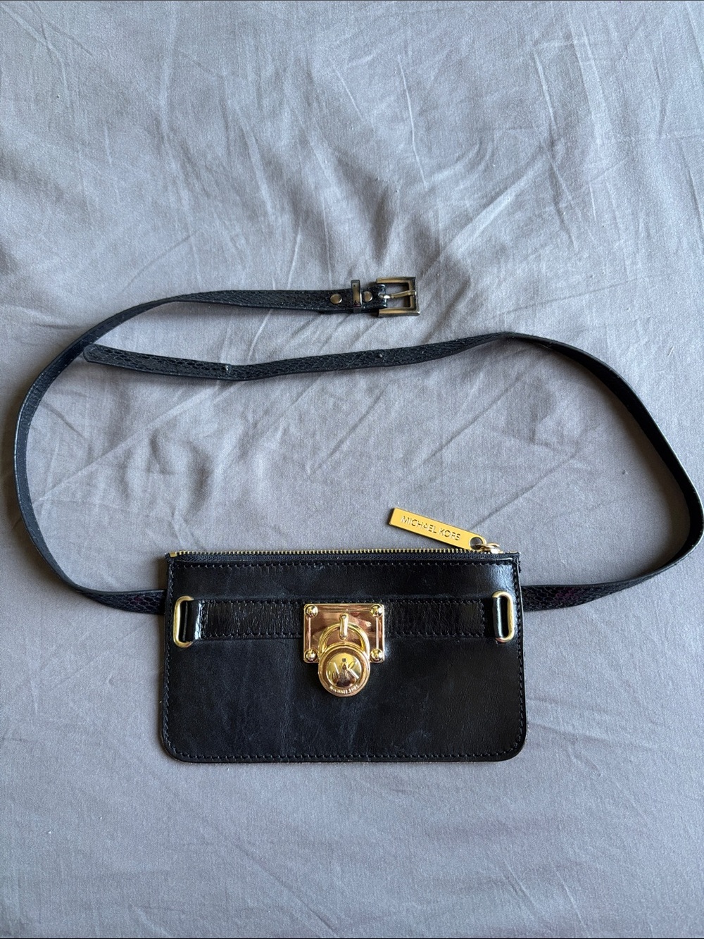 Michael Kors Black Leather Belt Bag with lock